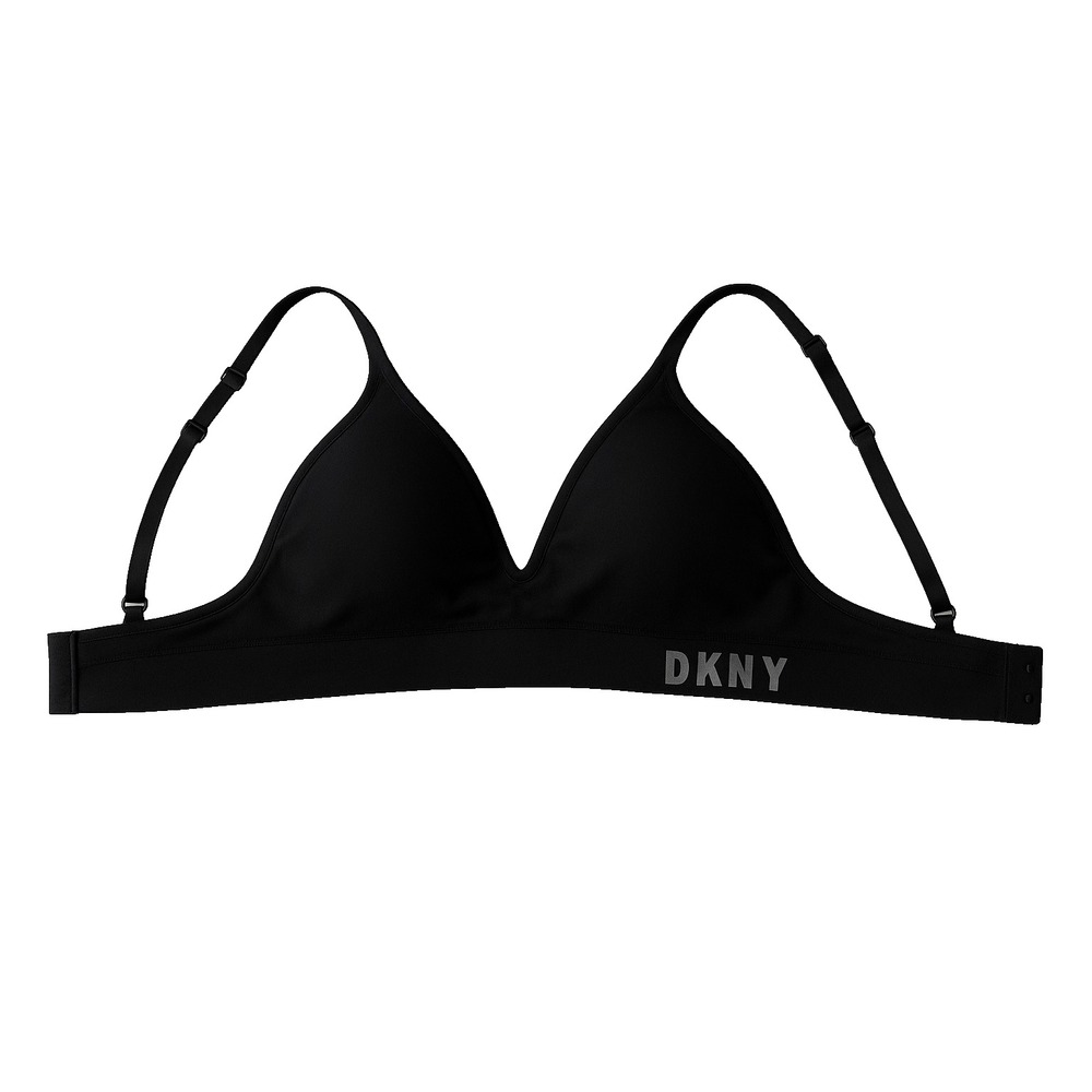 DKNY Women's Triangle Bralette Bra Size M Black Wireless Logo‎ Band NWT